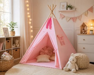 Namiot Tipi dla dzieci + zawieszki pióra - różowy