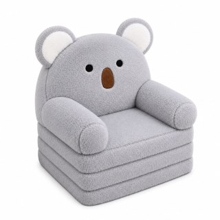 Rozkładany Fotel Sofa Leżanka Koala 2W1 Dla Dzieci Miękki Pluszowy Szary