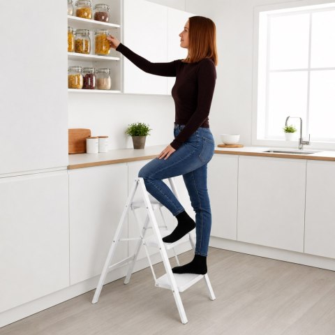 Drabinka 3-stopniowa metalowa EASYSTEP składana WHITE