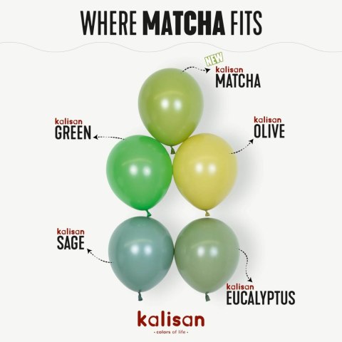 Balony lateksowe Matcha Kalisan, zielony, 12cm, 50szt.