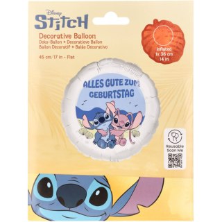 Balon foliowy, Stitch i Angel, Stitch Alles Gute zum Geburtstag, 45cm