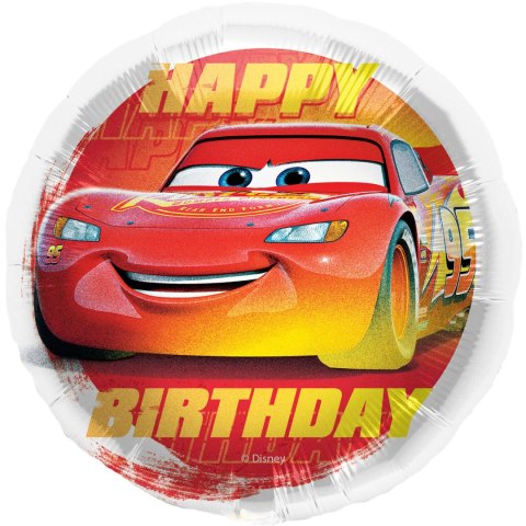 Balon foliowy urodzinowy Cars, Happy Birthday, licencjonowany, 45cm, 1szt.