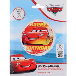 Balon foliowy urodzinowy Cars, Happy Birthday, licencjonowany, 45cm, 1szt.