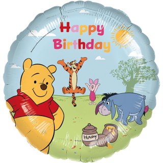 Balon foliowy urodzinowy Kubuś Puchatek, Happy Birthday, 45cm, 1szt.