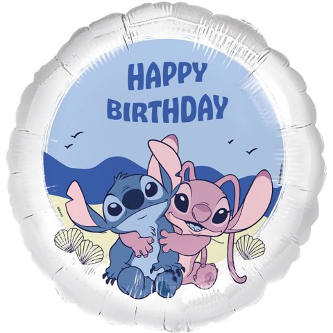 Balon foliowy urodzinowy Stitch i Angel Happy Birthday, 45cm
