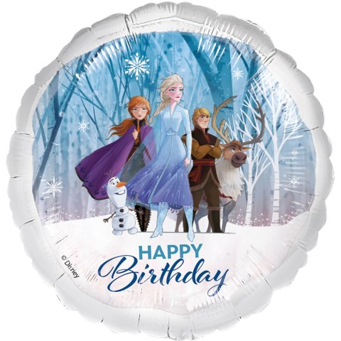 Balon foliowy urodzinowy okrągły, Happy Birthday, Kraina Lodu, 45cm