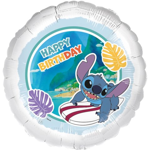Balon urodzinowy, Stitch Surfer Happy Birthday, Disney Stitch, 45cm