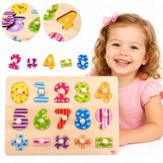 TOOKY TOY Drewniane Puzzle Nauka Liczenia Układanka Z Pinezkami Cyferki