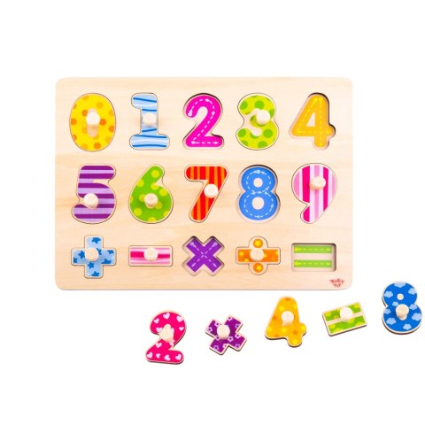 TOOKY TOY Drewniane Puzzle Nauka Liczenia Układanka Z Pinezkami Cyferki