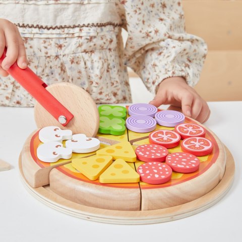 VIGA Drewniana Pizza Do Krojenia Zestaw kuchenny 27 el. Dla Dzieci 18M+