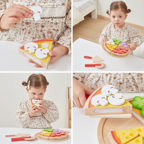 VIGA Drewniana Pizza Do Krojenia Zestaw kuchenny 27 el. Dla Dzieci 18M+