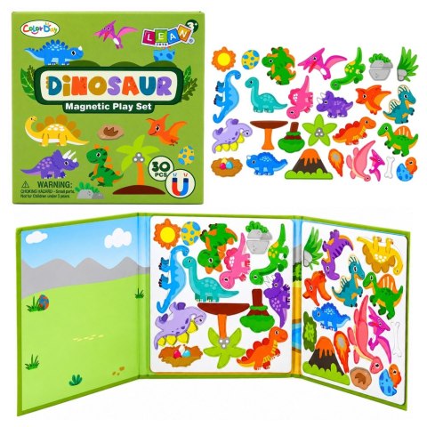 Książeczka Magnetyczna Układanka Puzzle Dinozaury Kolorowe Magnesy 30 el.