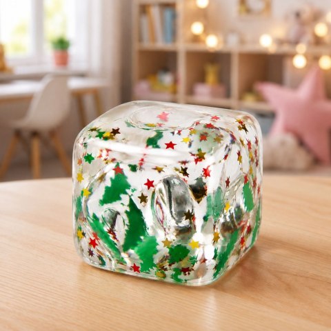 Gniotek Antystresowy Kostka Lodu Z Konfetti Gwiazdki Choinki Światło LED
