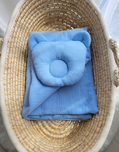 Kołderka z wypełnieniem i poduszka profilowana Miś MUŚLIN- zestaw 2cz. - blue My Sweet Baby Kołderka z wypełnieniem i poduszka profilowana Miś MUŚLIN- zestaw 2cz. - blue My Sweet Baby
