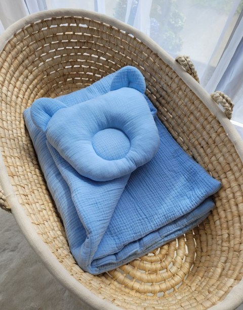 Kołderka z wypełnieniem i poduszka profilowana Miś MUŚLIN- zestaw 2cz. - blue My Sweet Baby Kołderka z wypełnieniem i poduszka profilowana Miś MUŚLIN- zestaw 2cz. - blue My Sweet Baby
